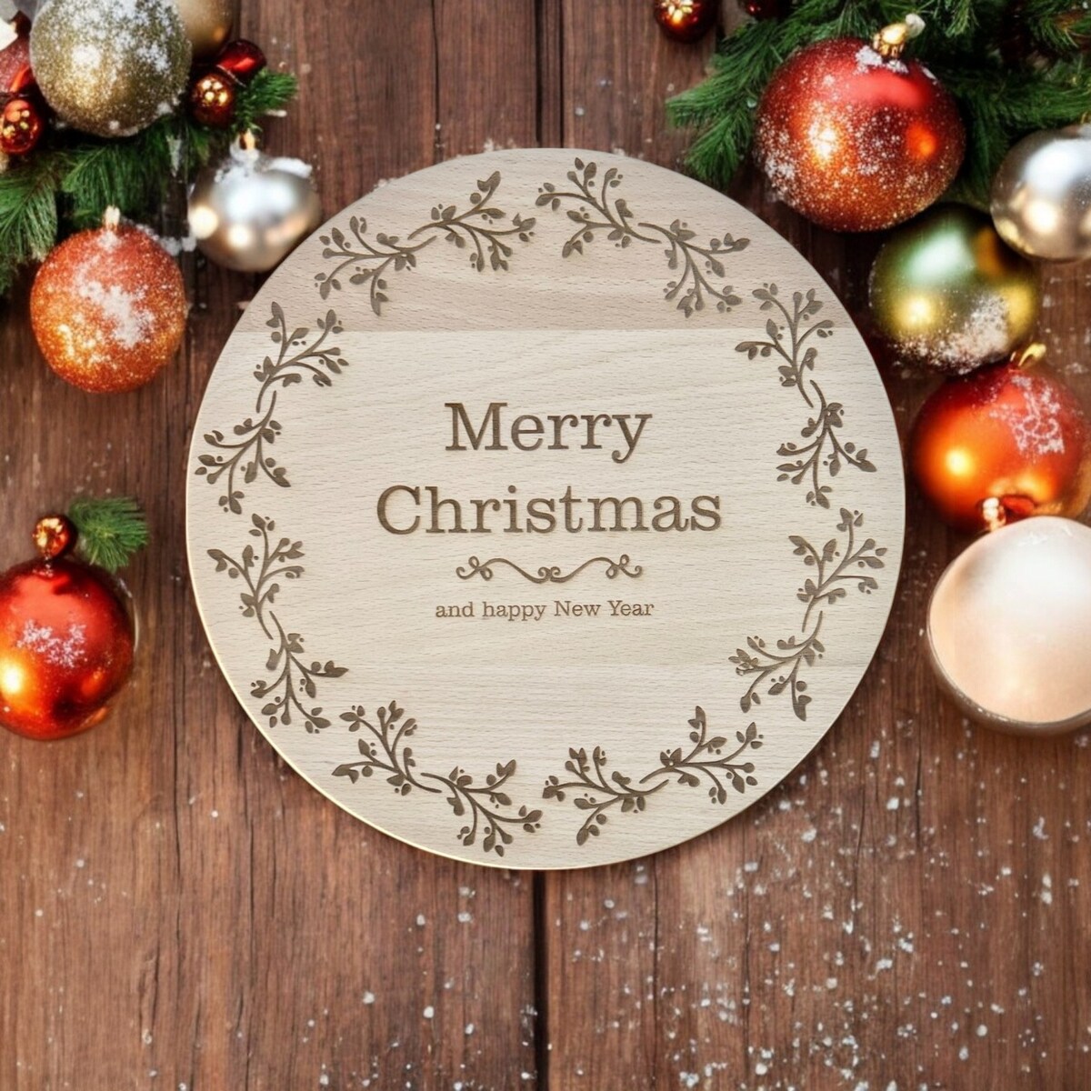 Drewniana deska świąteczna do serwowania ⌀ 30 cm