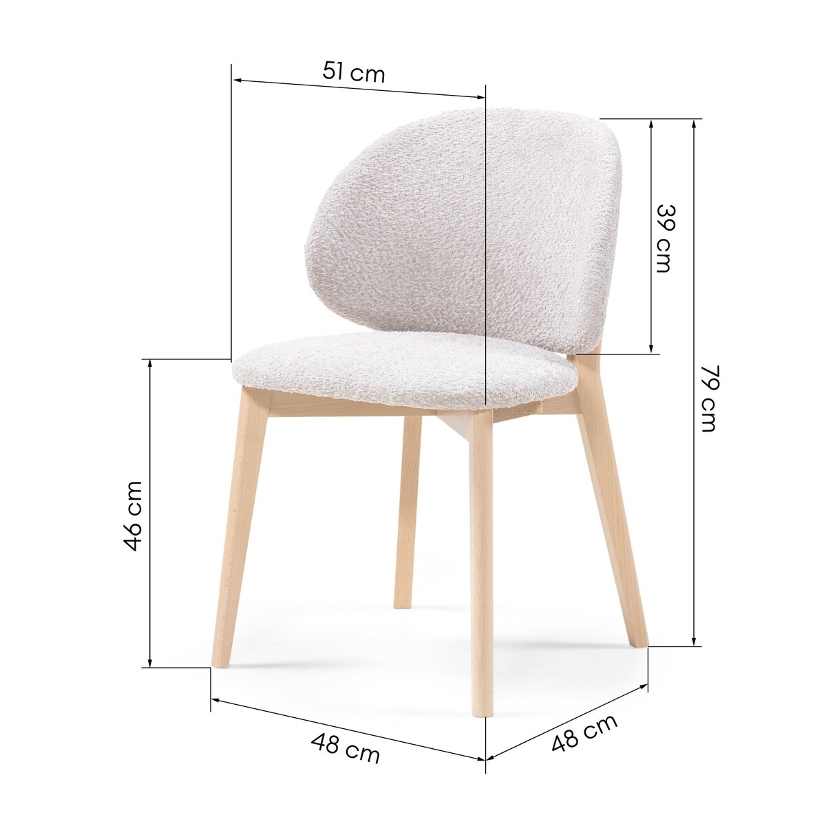 Krzesło SELMA -III beżowoszare/buk/boucle 79x48x48 cm