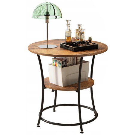 Stolik kawowy ława industrialny okrągły do salonu z półką brąz loft 55 cm