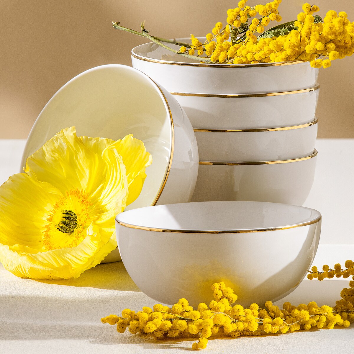 KONSIMO AD BELLA, Miska 6 szt., kolor ecru/złoty