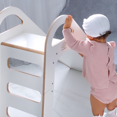 MeowBaby® Drewniana Zjeżdżalnia dla Dziecka do pokoju 87x46cm Montessori, Biała
