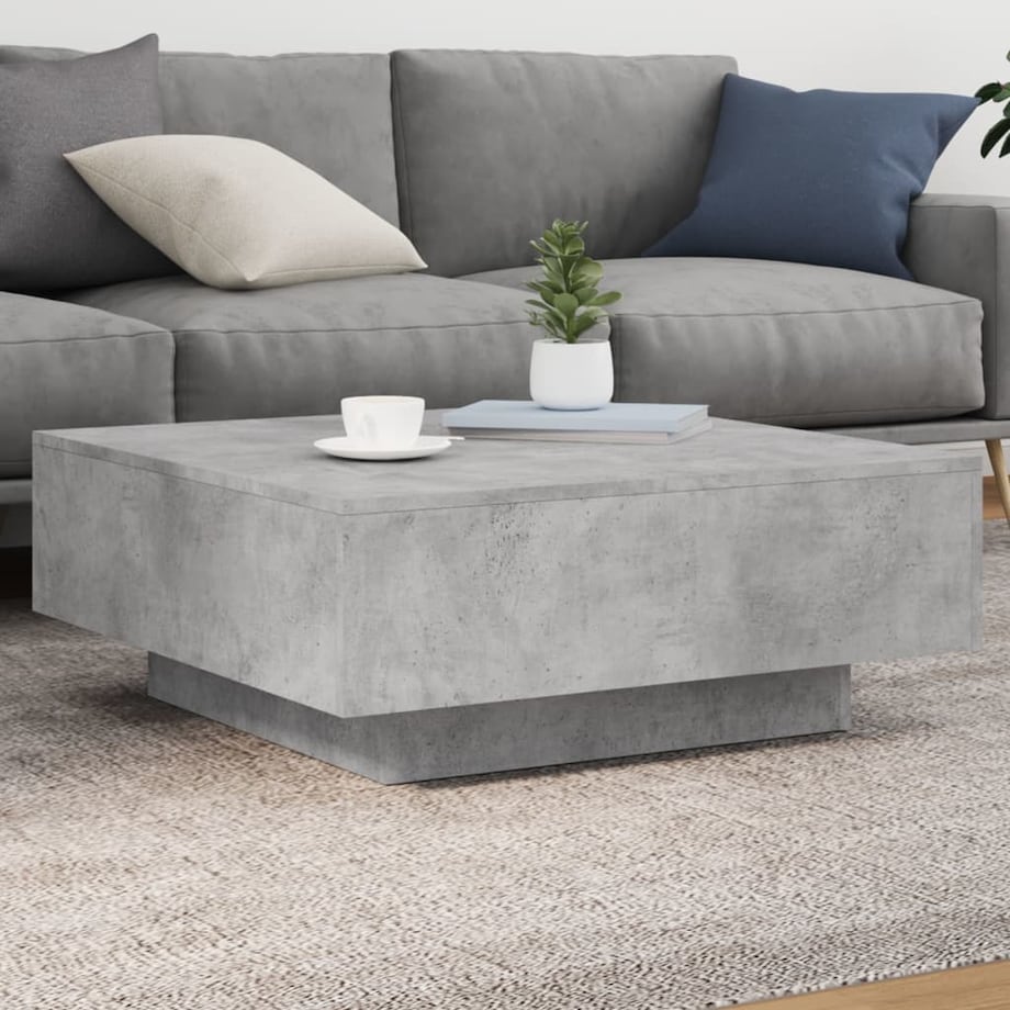 vidaXL Stolik kawowy z podświetleniem LED, szarość betonu, 80x80x31 cm