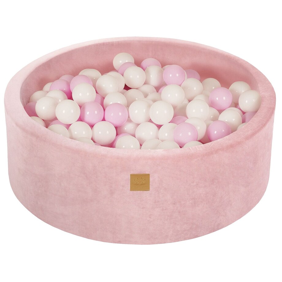 MeowBaby® Velvet Pudrowyróż Okrągły Suchy Basen 90x30cm dla Dziecka, piłki: Biały/Pastelowy Róż
