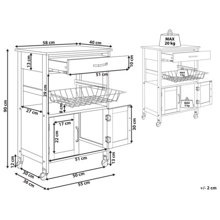 Wózek kuchenny 1 szuflada jasne drewno z czarnym LUGO