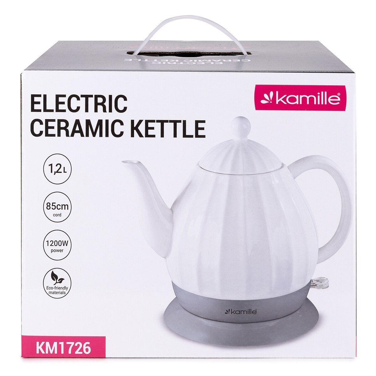 Czajnik imbryk elektryczny bezprzewodowy ceramiczny biały 1.2L KAMILLE