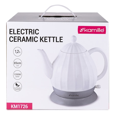 Czajnik imbryk elektryczny bezprzewodowy ceramiczny biały 1.2L KAMILLE