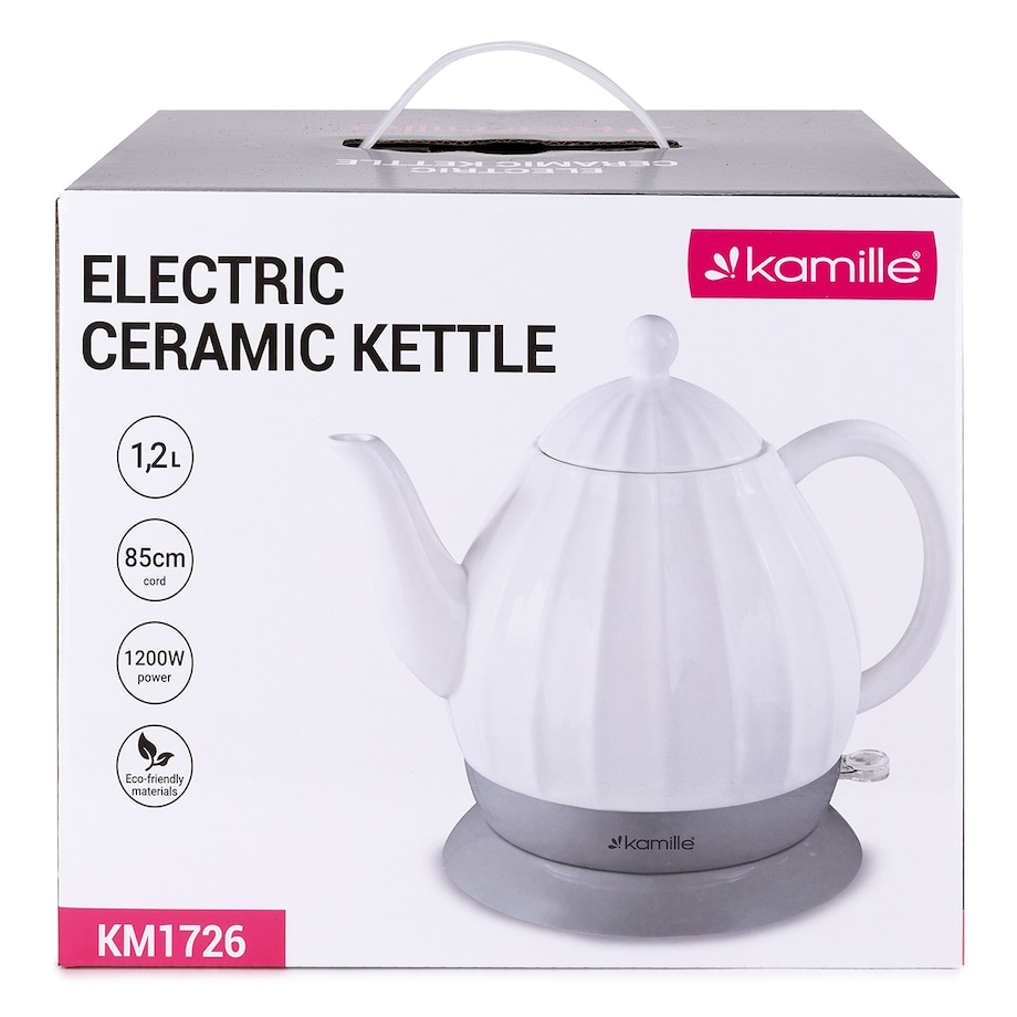 Czajnik imbryk elektryczny bezprzewodowy ceramiczny biały 1.2L KAMILLE