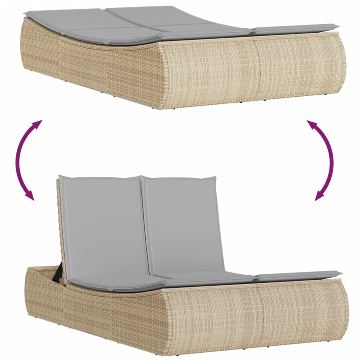 vidaXL Podwójna leżanka z poduszkami, beżowa, polirattan