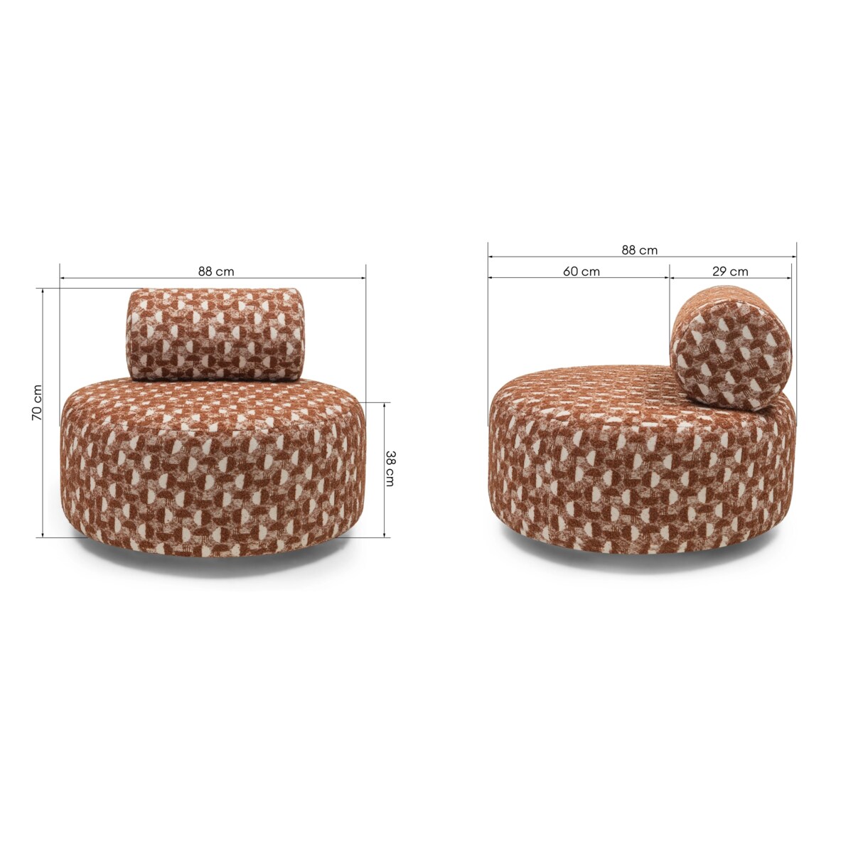 Fotel obrotowy 70x88x88 cm ORVIETTA bouclé z geometrycznym wzorem