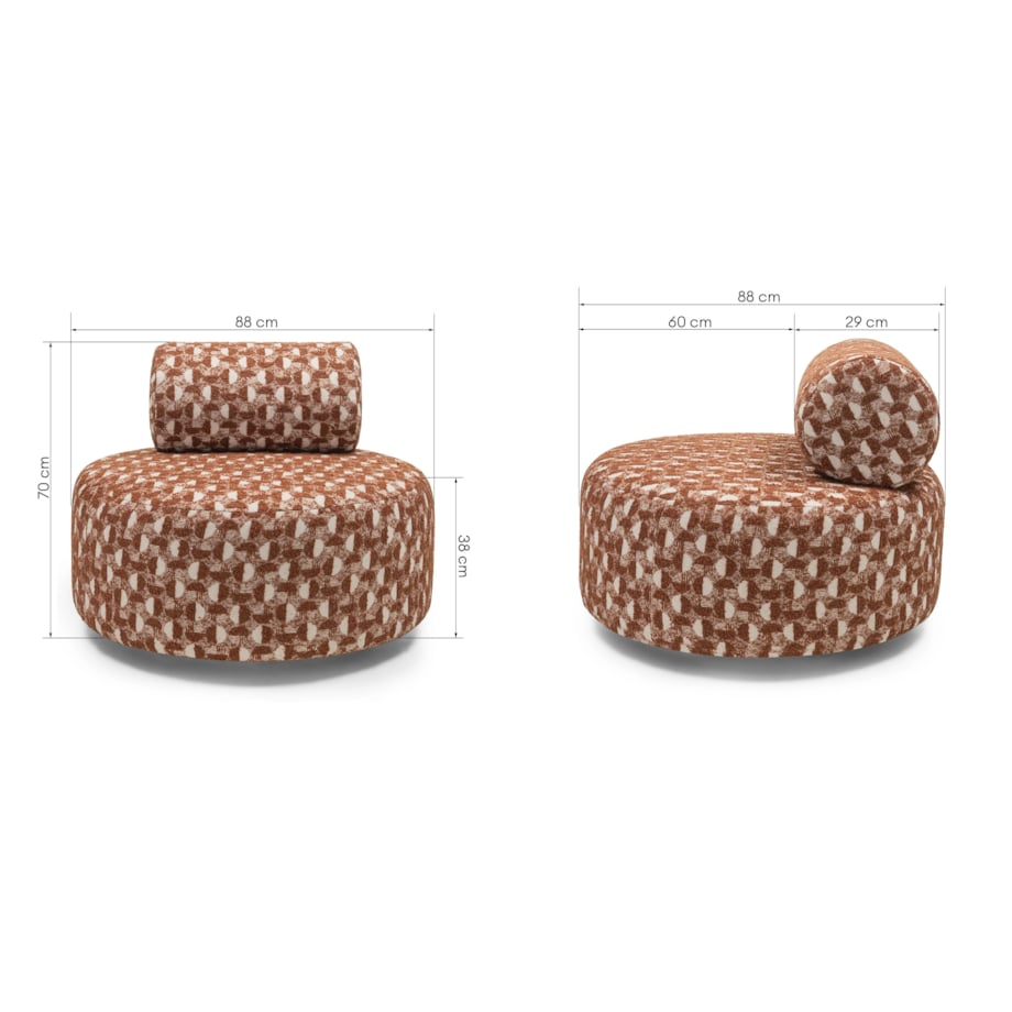 Fotel obrotowy 70x88x88 cm ORVIETTA bouclé z geometrycznym wzorem