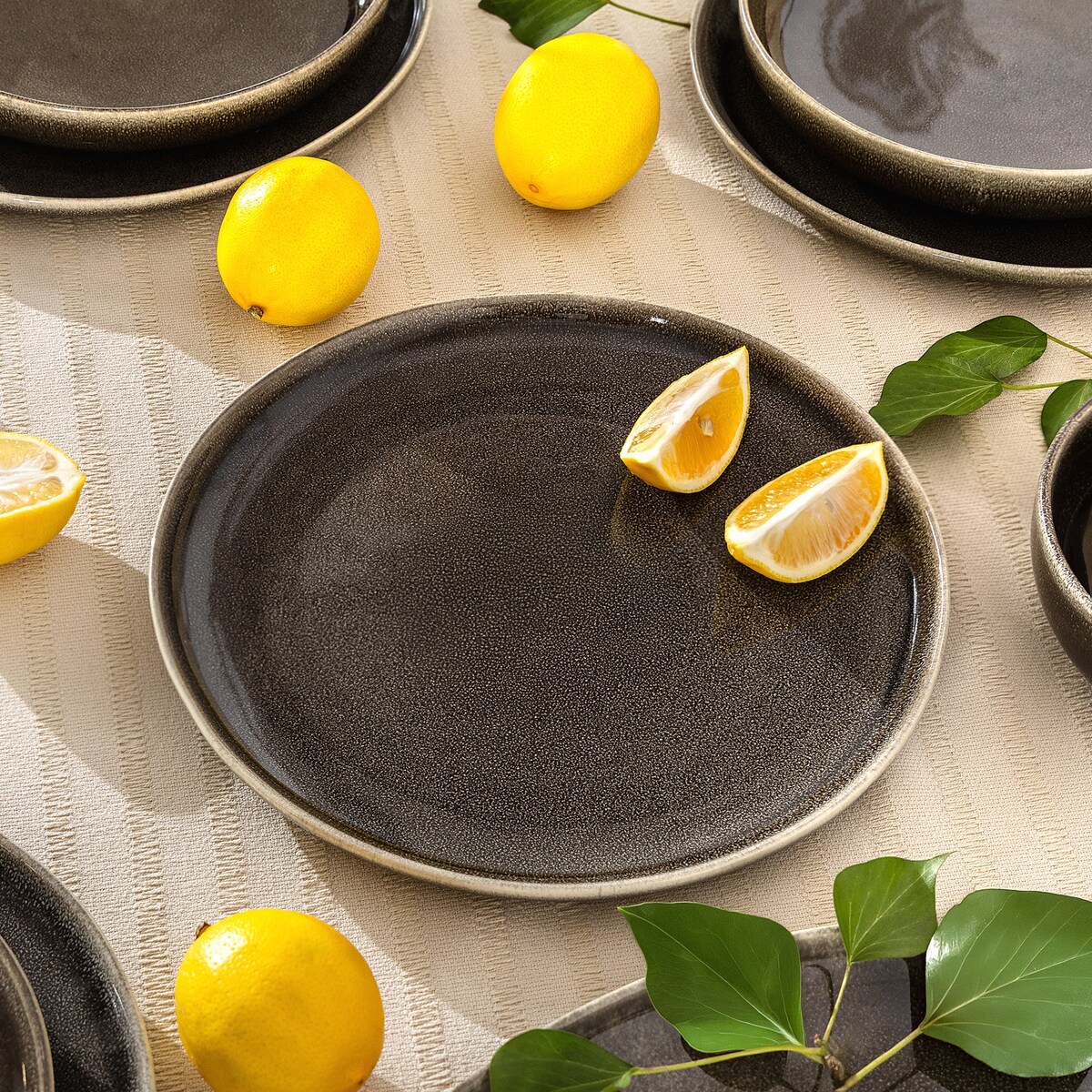 EDA Zestaw obiadowy 6 os. (18 el.), brązowy/szary/beżowy