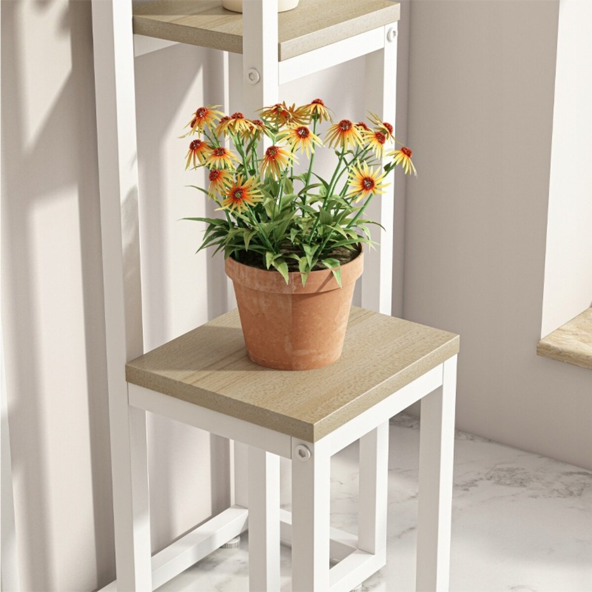 Kwietnik stojący stojak na kwiaty doniczki metalowy półki wysoki biały loft