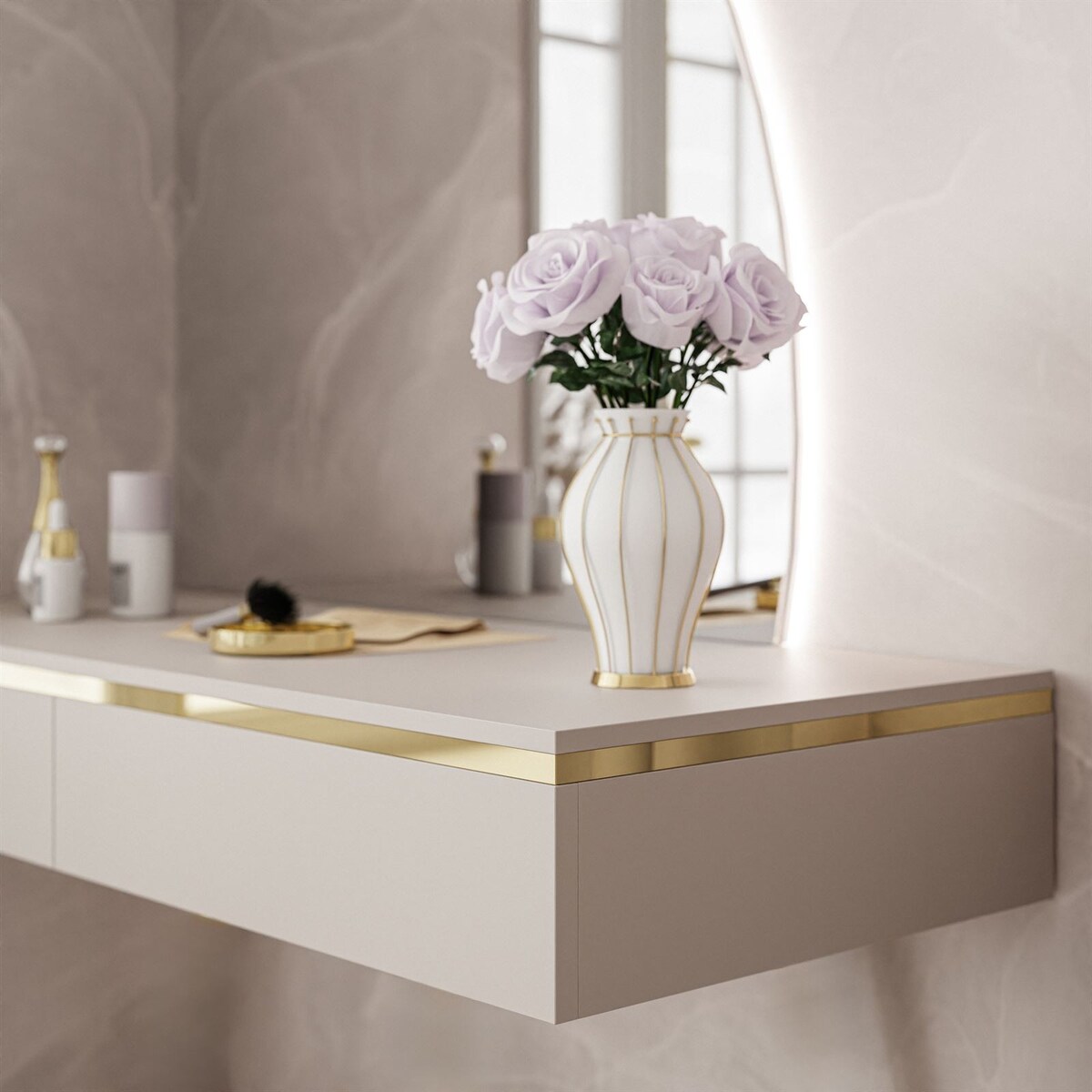 Toaletka AURORA-Q wisząca kaszmir z lustrem prawym