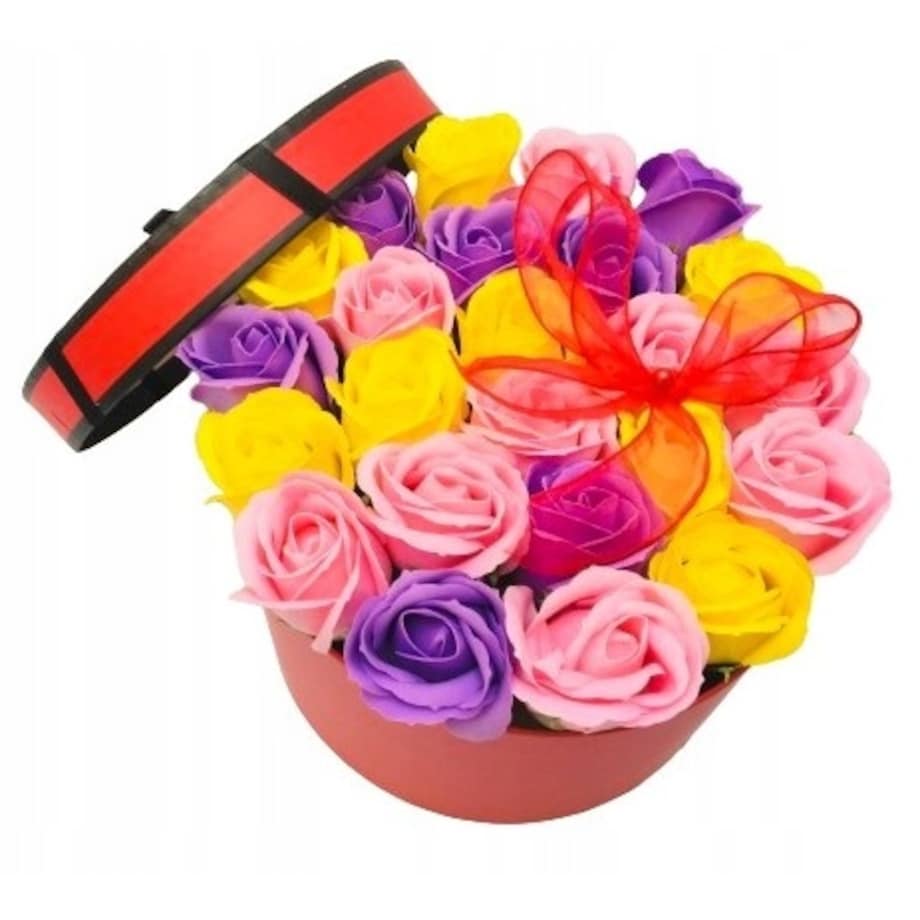 DUŻY BOX KWIATY MYDLANE PACHNĄCE NA dzień mamy upominek urodziny prezent