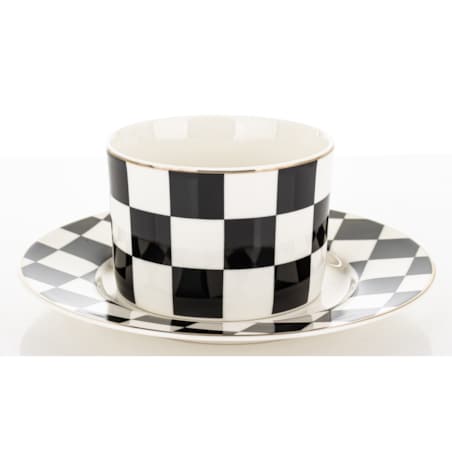 Filiżanka 220 ml i spodeczek, w szachownicę, w pudełku, SCACCHI