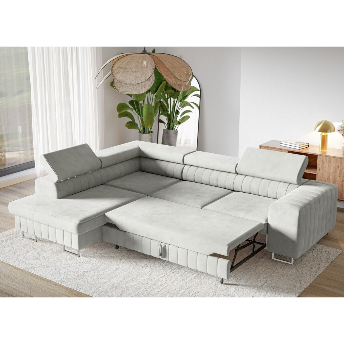 Narożnik NOLA do salonu, lewostronny- tkanina hydrofobowa Matt Velvet szary