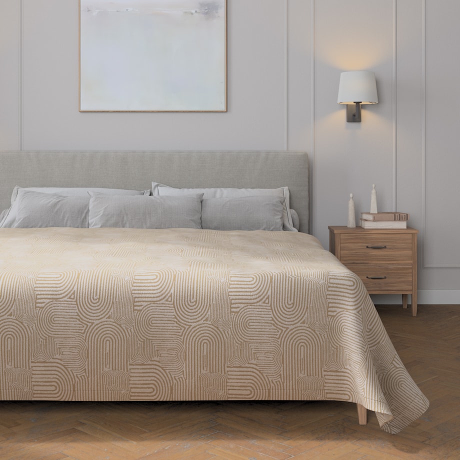 Pled narzuta 220x260cm 220x260 beżowe łuki na kremowym tle
