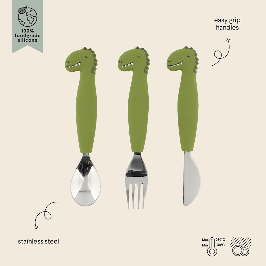 Silikonowy Zestaw Sztućców 3 szt. - Dinozaur