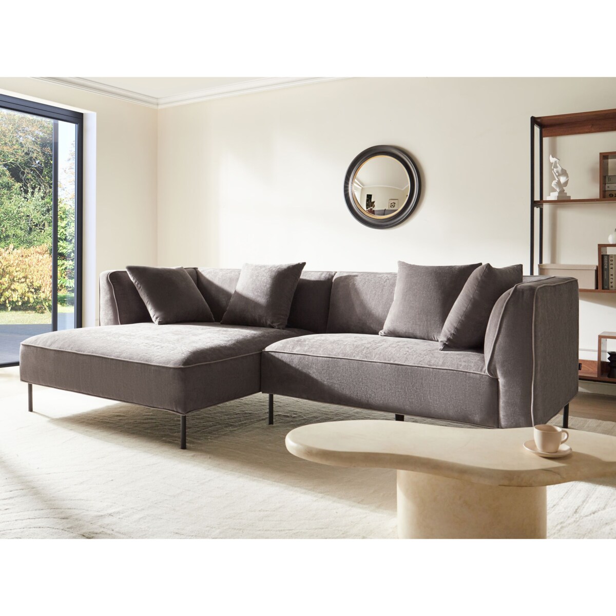 Narożnik dla 3 osób SATER Szenil Beżowoszary Prawostronny