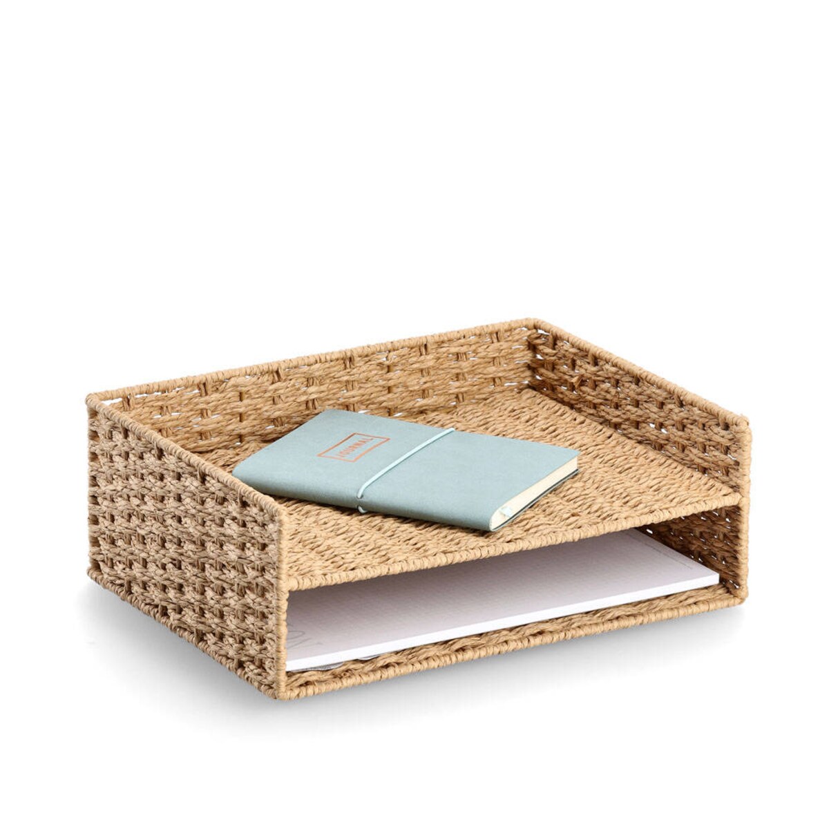 Piętrowa tacka na dokumenty z papierowej plecionki, 32 x 24 x 11,5 cm
