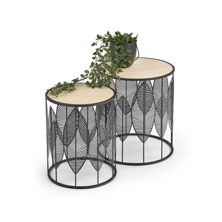 Zestaw 2 ław FOLLA naturalny/czarny