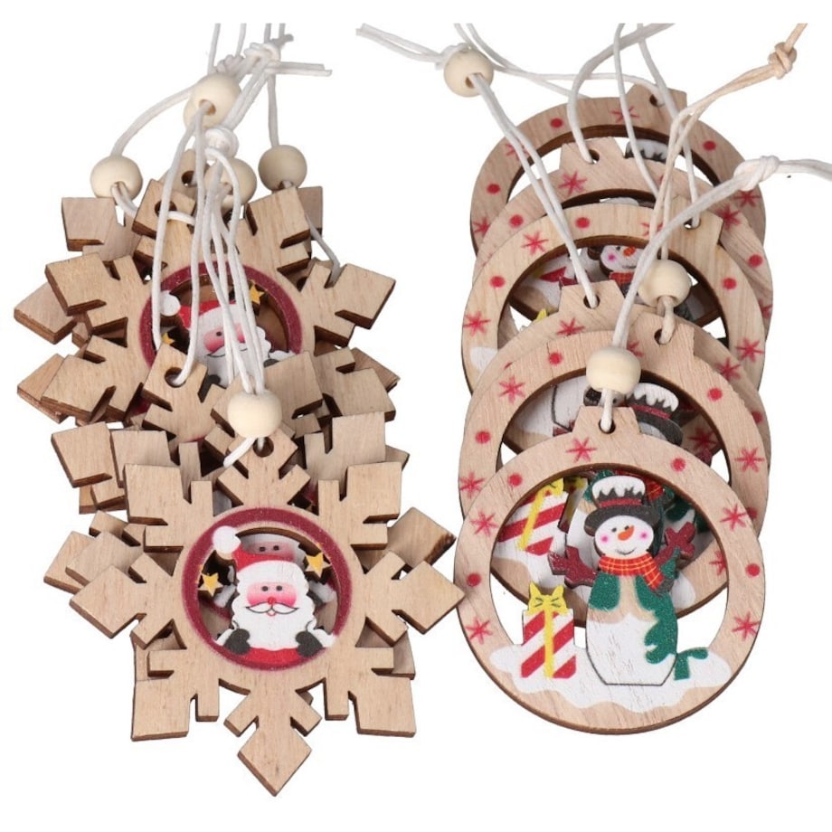 Bombki Na Choinkę Drewniane Ozdoba Stroik 12Szt