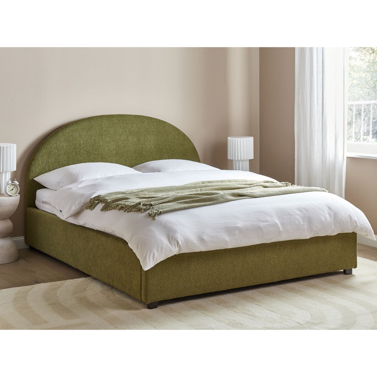 Łóżko z pojemnikiem boucle 160 x 200 cm zielone oliwkowe VAUCLUSE