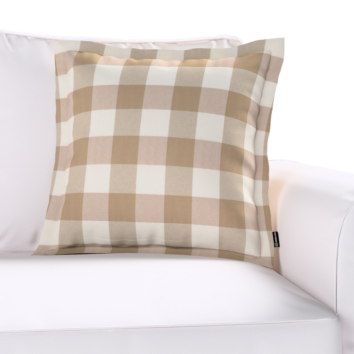 Poszewka Mona na poduszkę 45x45 beżowo-biała krata (5,5x5,5cm)