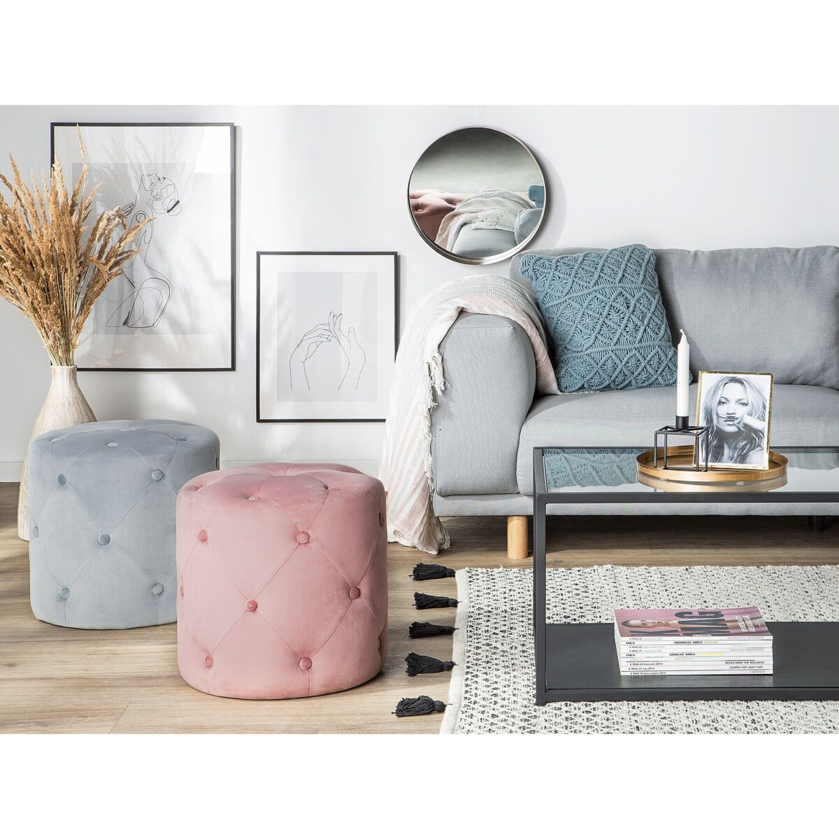 Puf welurowy ⌀ 40 cm szary COROLLA