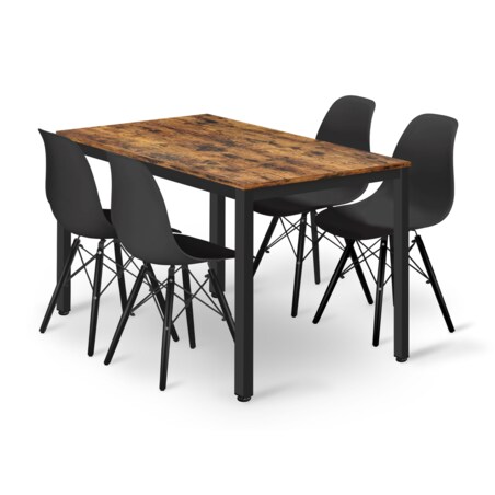 Zestaw Stół Do Jadalni Kuchni Salonu Biura Prostokątny Tessa 120X60 Rustykalny + 4 Krzesła Osaka Czarne