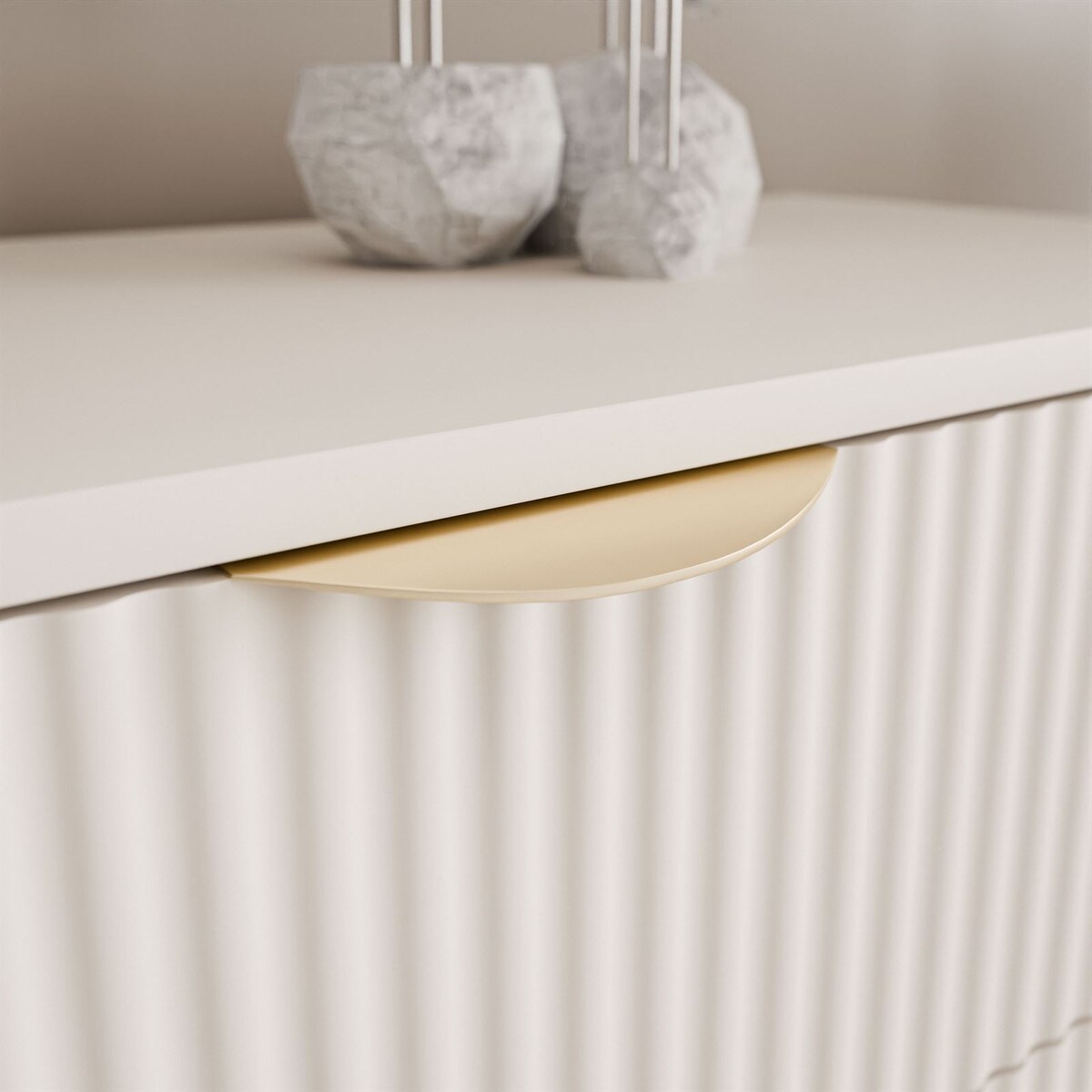 Toaletka SCARLETT z okrągłym lustrem z oświetleniem LED, beżowa