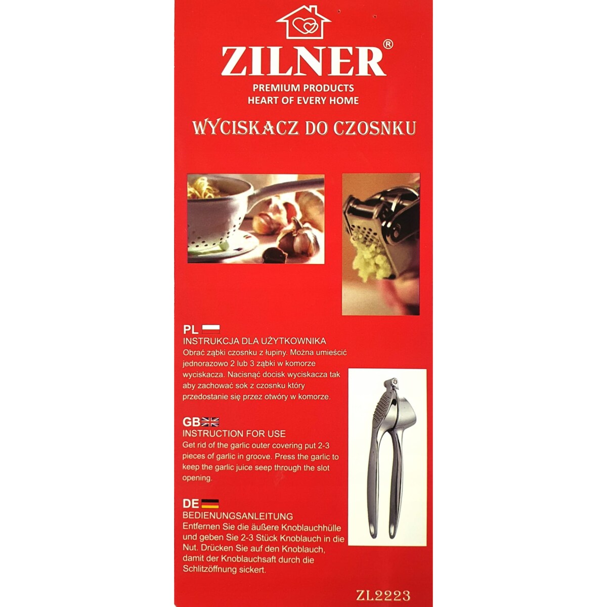 Wyciskacz do czosnku praska wyciskarka ZILNER chrom