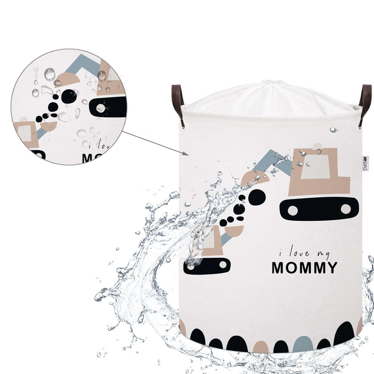 bawełniany kosz na zabawki sipo, zamykany na ściągacz, koparki, xl