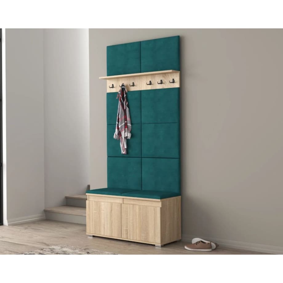 Szafka na buty z siedziskiem i wieszakiem SINGAPUR 100 dąb sonoma/zielona