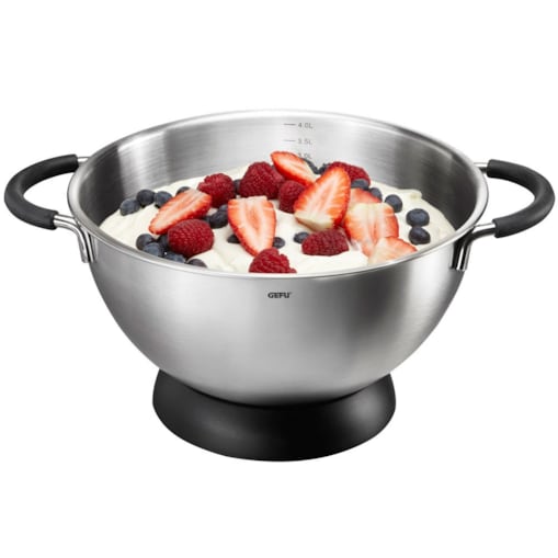 Miska kuchenna z miarką i silikonowymi uchwytami, nowoczesne naczynie do przygotowania i podawania potraw