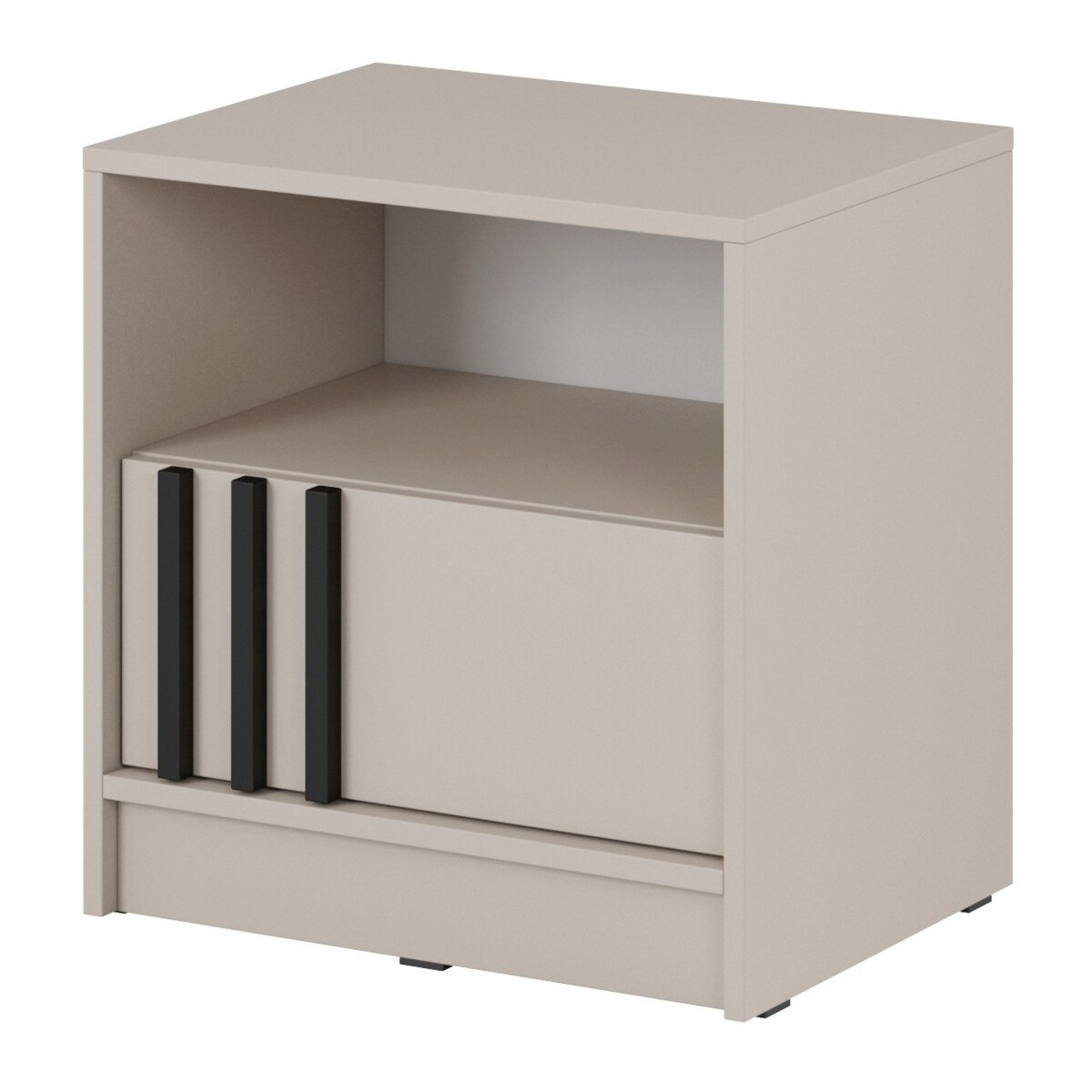 Szafka nocna KELLY z szufladą i półką oraz uchwytem z lameli, Kaszmirowa