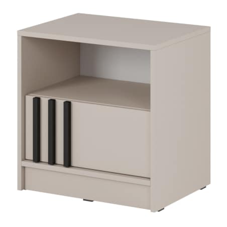 Szafka nocna KELLY z szufladą i półką oraz uchwytem z lameli, Kaszmirowa