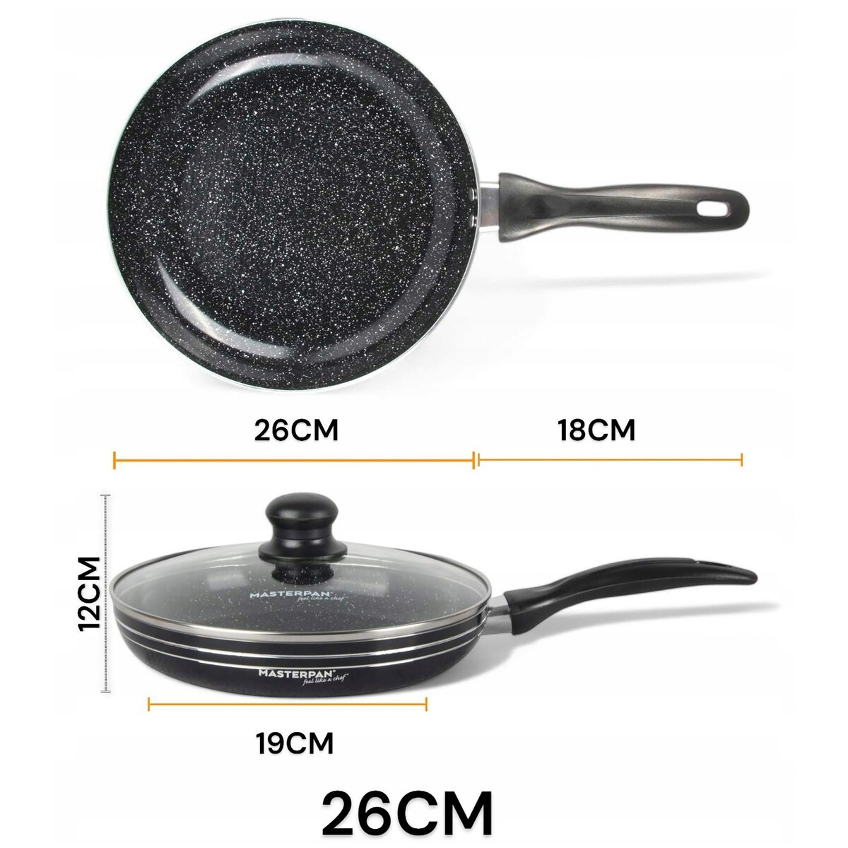 Patelnia Granitowa Pokrywka 26 Cm Plaster Miodu Indukcja Gaz 2.0L Wysoka 5.0