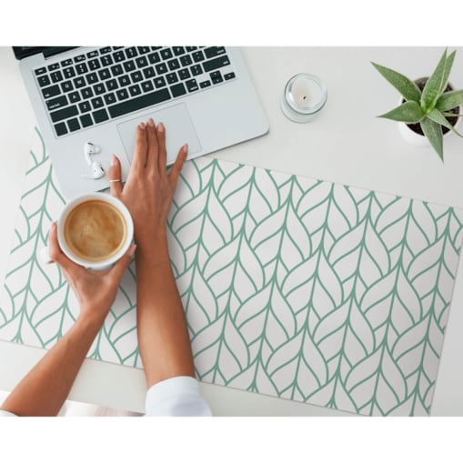 Zielona mata na biurko Liście we wzorze, 90x45 cm