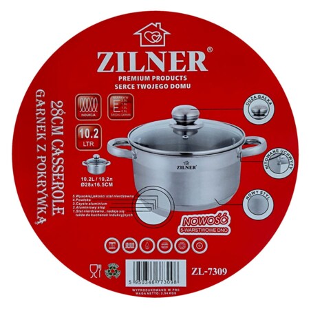 GARNEK Z GRUBYM DNEM 5 WARSTW STAL NIERDZEWNA INDUKCJA DUŻY 10L 28CM ZILNER