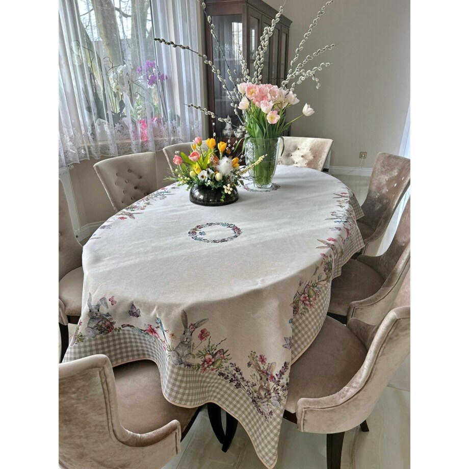 Obrus Wielkanocny 140X240 Cm Na Stół Ozdobny Dekoracyjny Zajączki