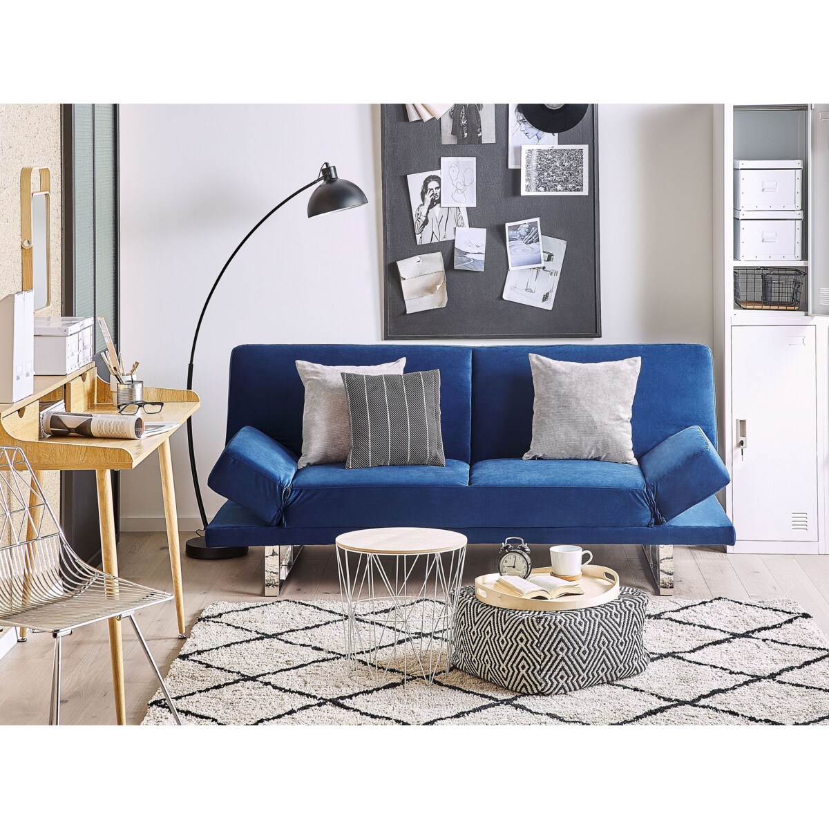 Sofa rozkładana welurowa granatowa YORK