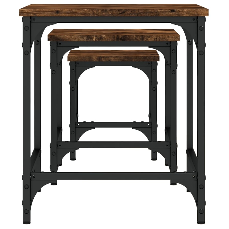 vidaXL Stoliki kawowe, wsuwane jeden pod drugi, 3 szt, przydymiony dąb