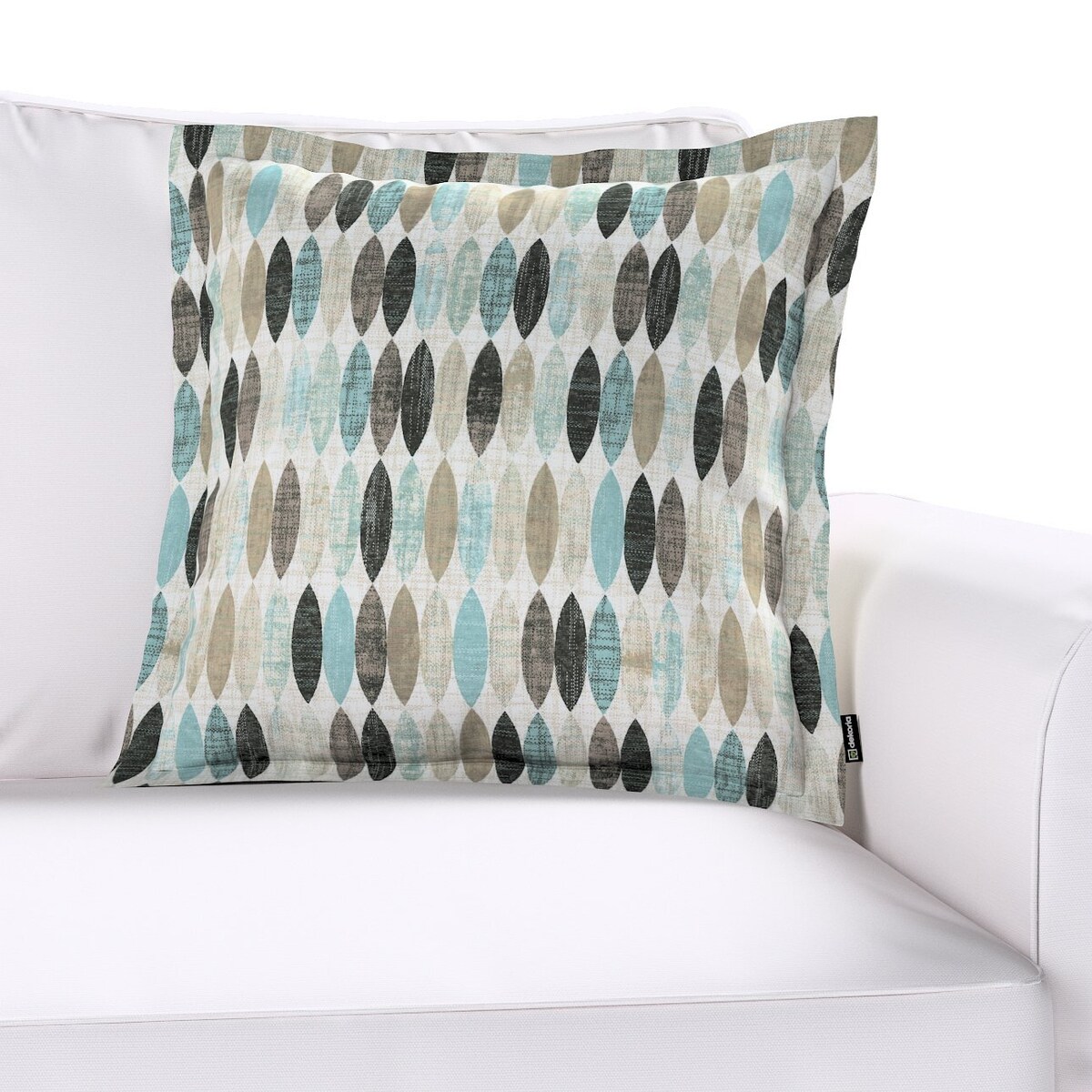 Poszewka Mona na poduszkę 45x45 wzory w odcieniach błękitu, beżu i czarnego na jasnym tle