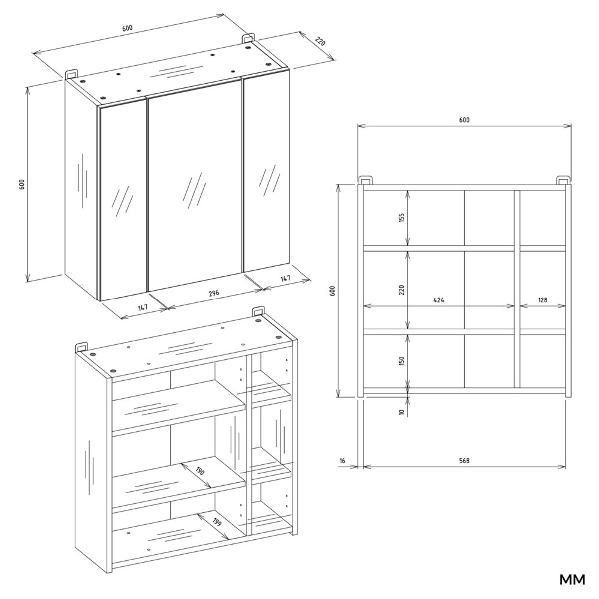 Szafka Łazienkowa POLA 3L Wisząca Z 3 Lustrami Nad Umywalkę 3 Drzwi BIAŁA