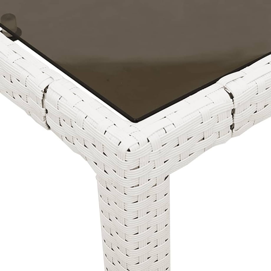 vidaXL Stół ogrodowy ze szklanym blatem, biały 90x90x75 cm, polirattan