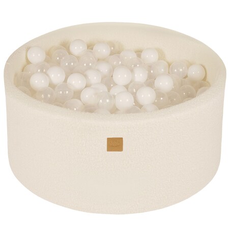 MeowBaby® Boucle Biały Okrągły Suchy Basen 90x40cm dla Dziecka, piłki: Biały/Transparent