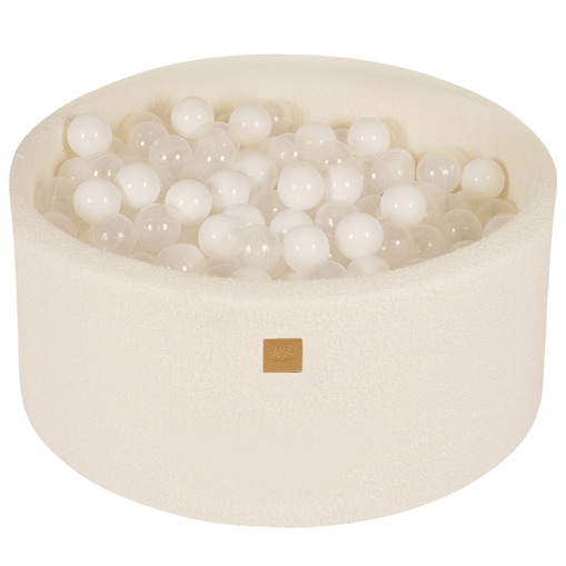 MeowBaby® Boucle Biały Okrągły Suchy Basen 90x40cm dla Dziecka, piłki: Biały/Transparent