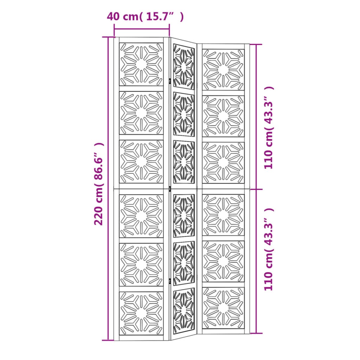 vidaXL Parawan pokojowy, 3-panelowy, brązowo-czarny, lita paulownia
