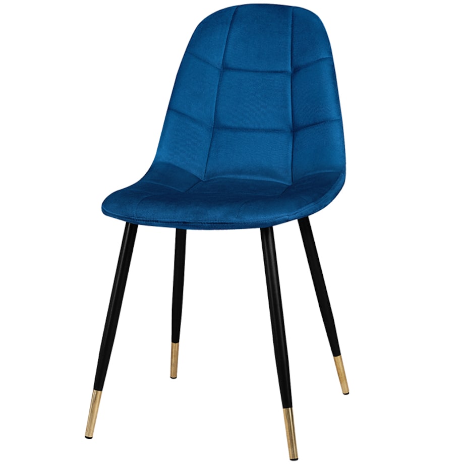 Krzesło tapicerowane pikowane welurowe granatowe złote nogi do salonu